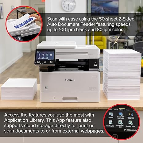 Canon imageCLASS MF465dw - Monochrome, Duplex Wireless Laser Printer, All-in-One with Scanner, Copier, Fax, Home or Office, Auto Document Feeder, Mobile Ready, 42 PPM, White